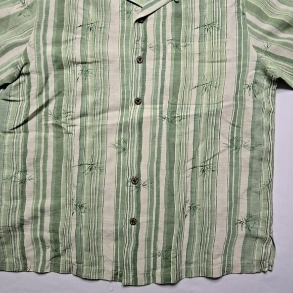 Havana Jack's Cafe Mens Large Green Striped Silk Shirt Tropical Casual Button Up - Picture 2 of 10